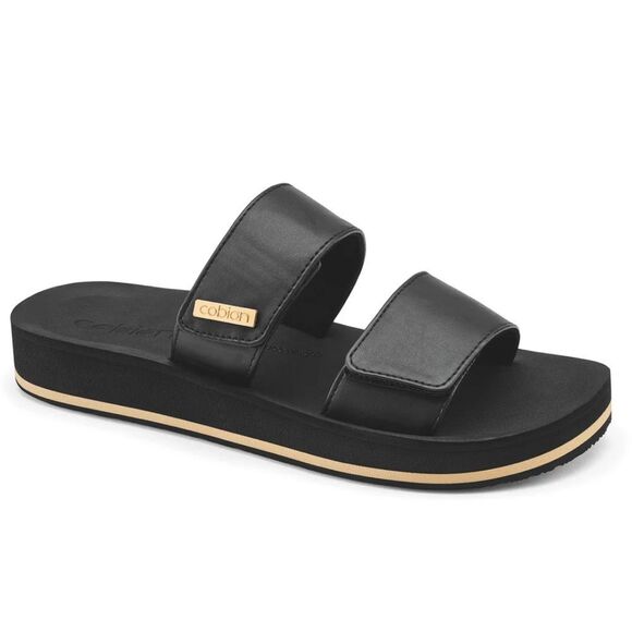 Cobian Women's Dana Rise Synthetic Leather Strap Slides Sandals, Black Sz 8. NWT - Picture 1 of 13